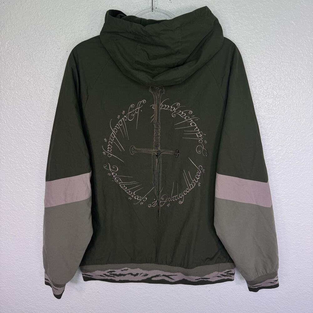 Lord Of The Rings Jacket Medium Narsil Embroidered Hooded Windbreaker Green NEW